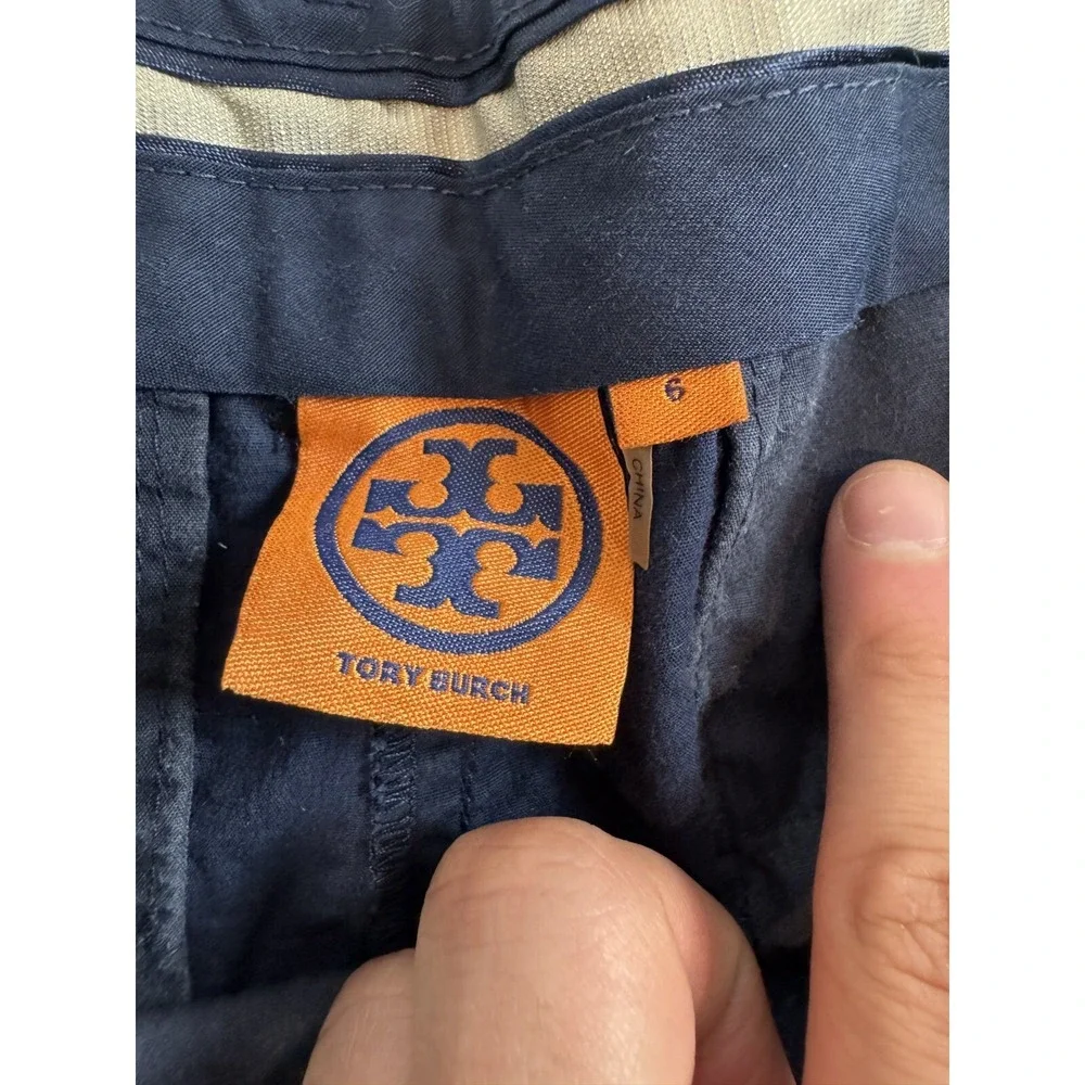 Tory Burch‎ Womens Soft Deep Blue Chino Shorts Crocheted Sides Cotton Size 6